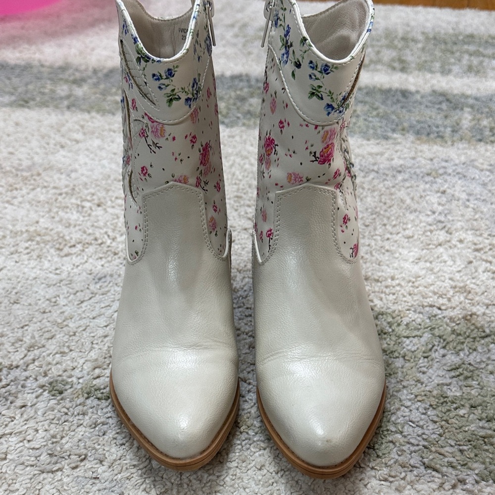 Floral White Ankle Boots